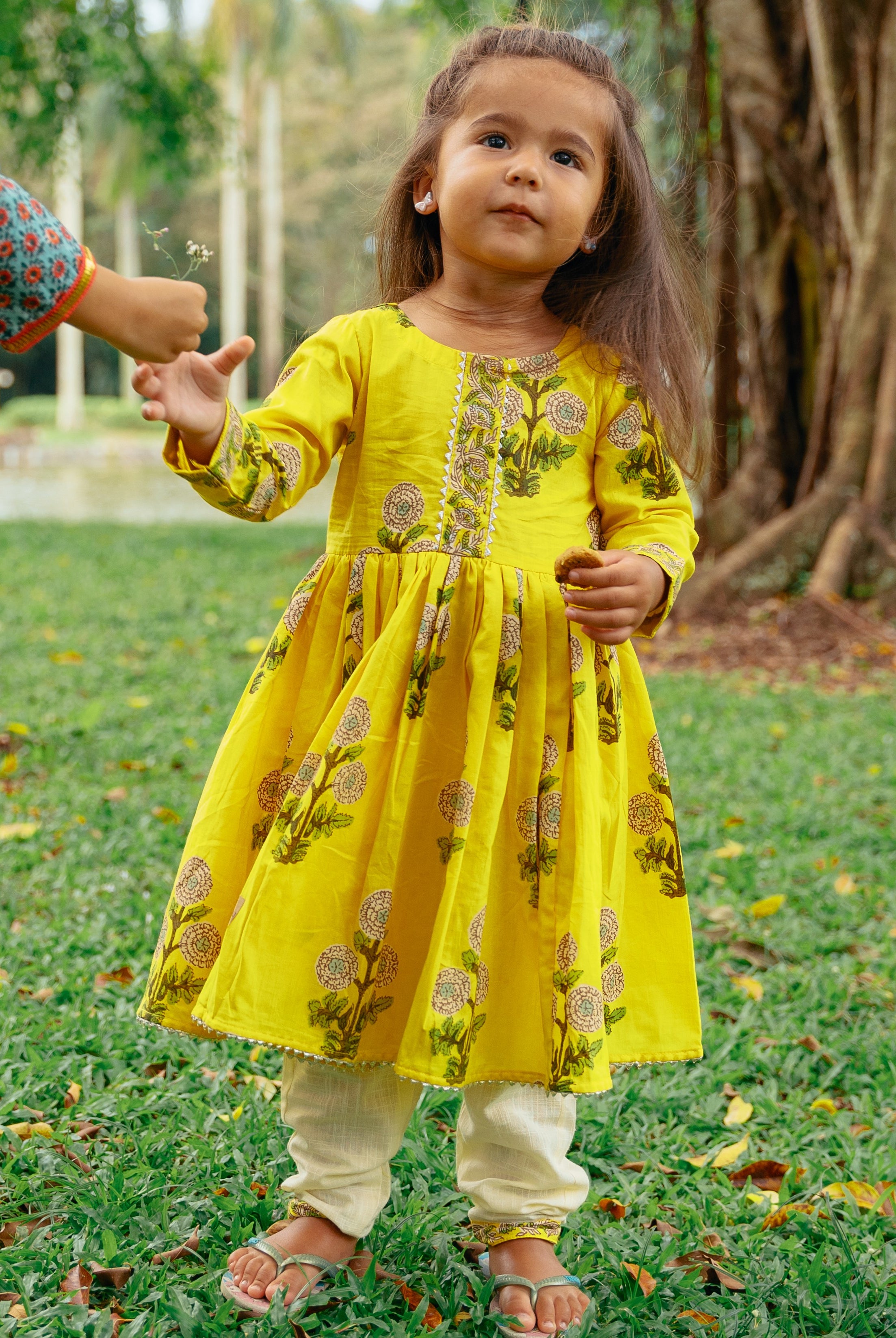 Yellow Floral Anarkali with Matching Salwar - Nimbu Kids