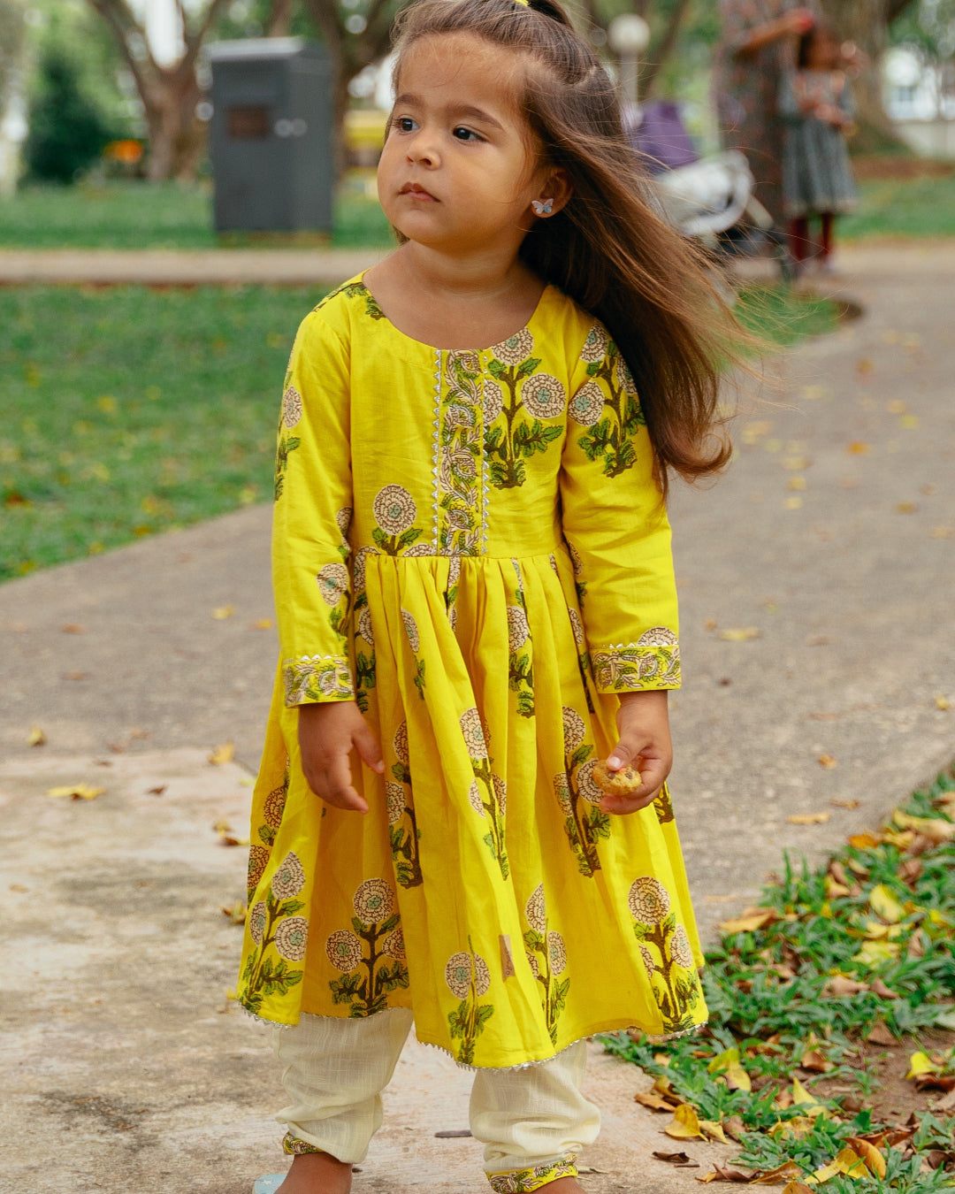 Yellow Floral Anarkali with Matching Salwar - Nimbu Kids