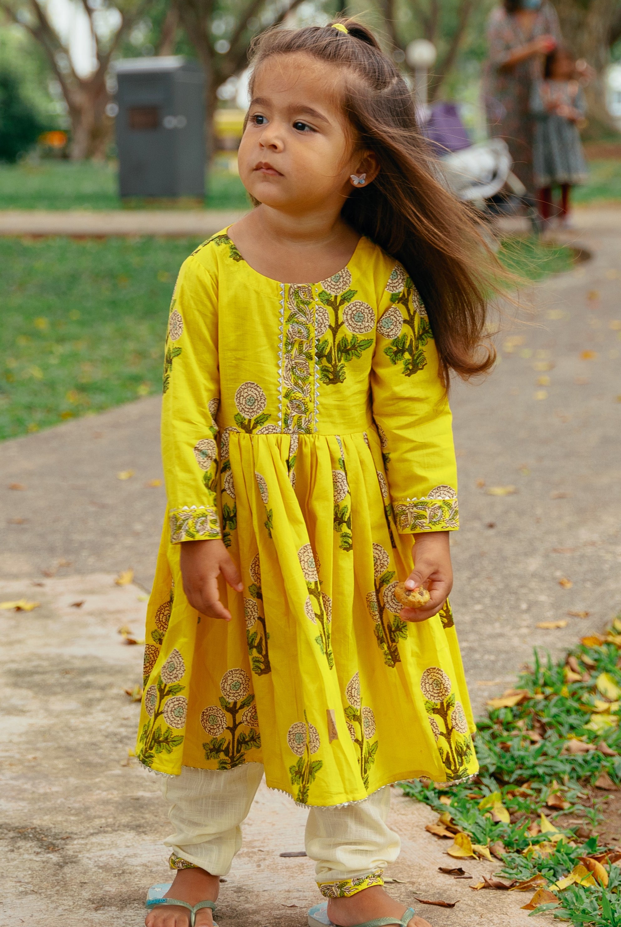 Yellow Floral Anarkali with Matching Salwar - Nimbu Kids