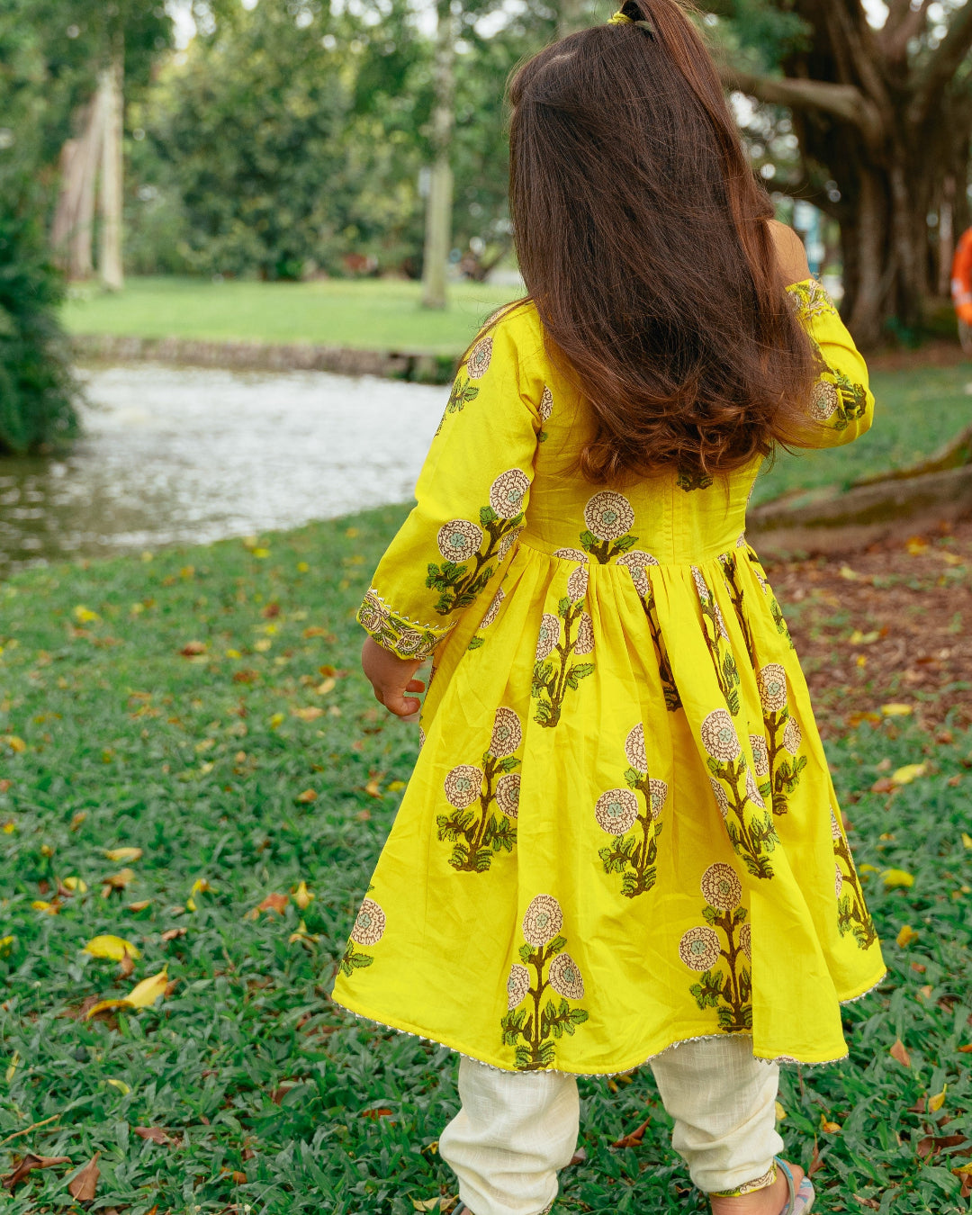 Yellow Floral Anarkali with Matching Salwar - Nimbu Kids