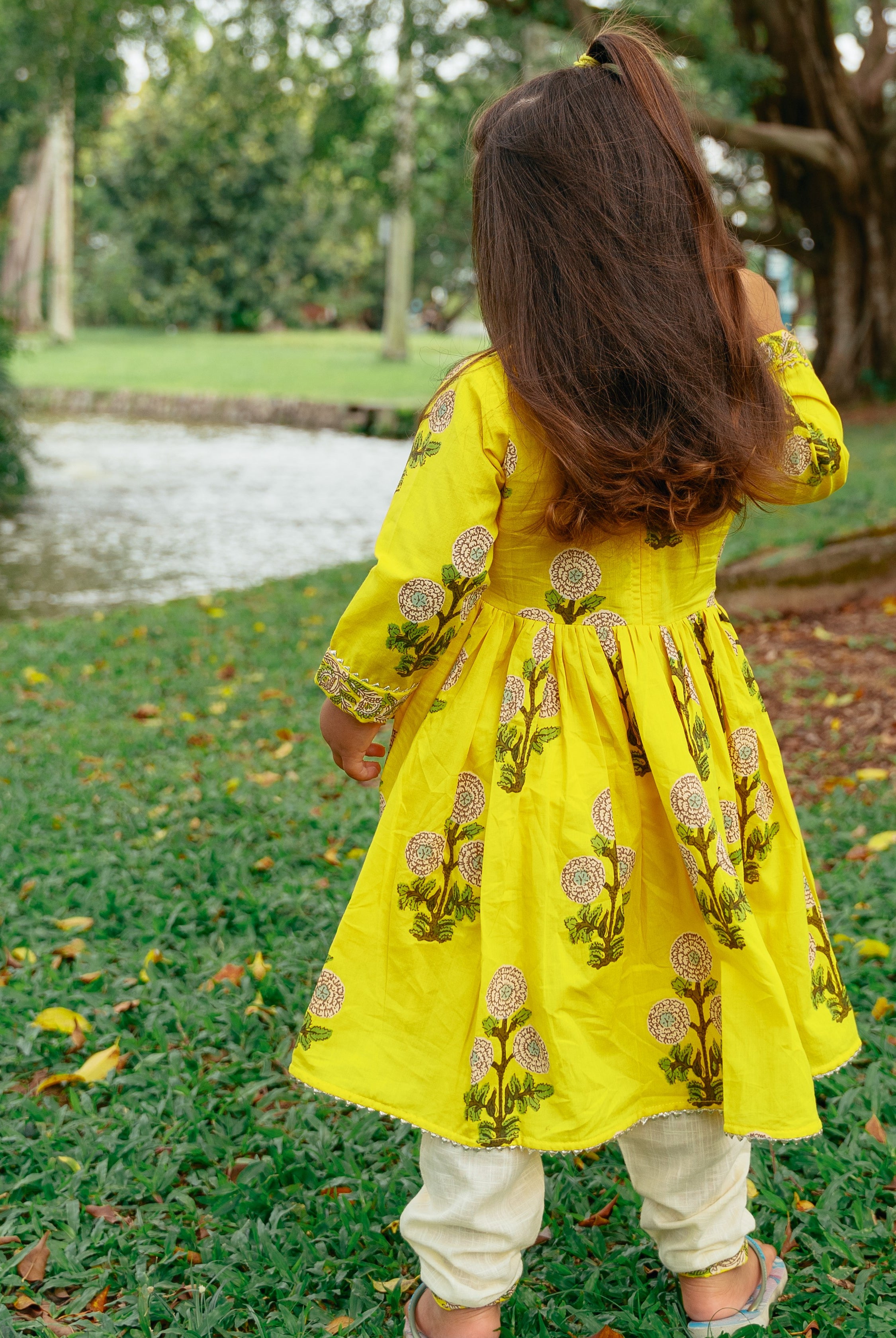 Yellow Floral Anarkali with Matching Salwar - Nimbu Kids