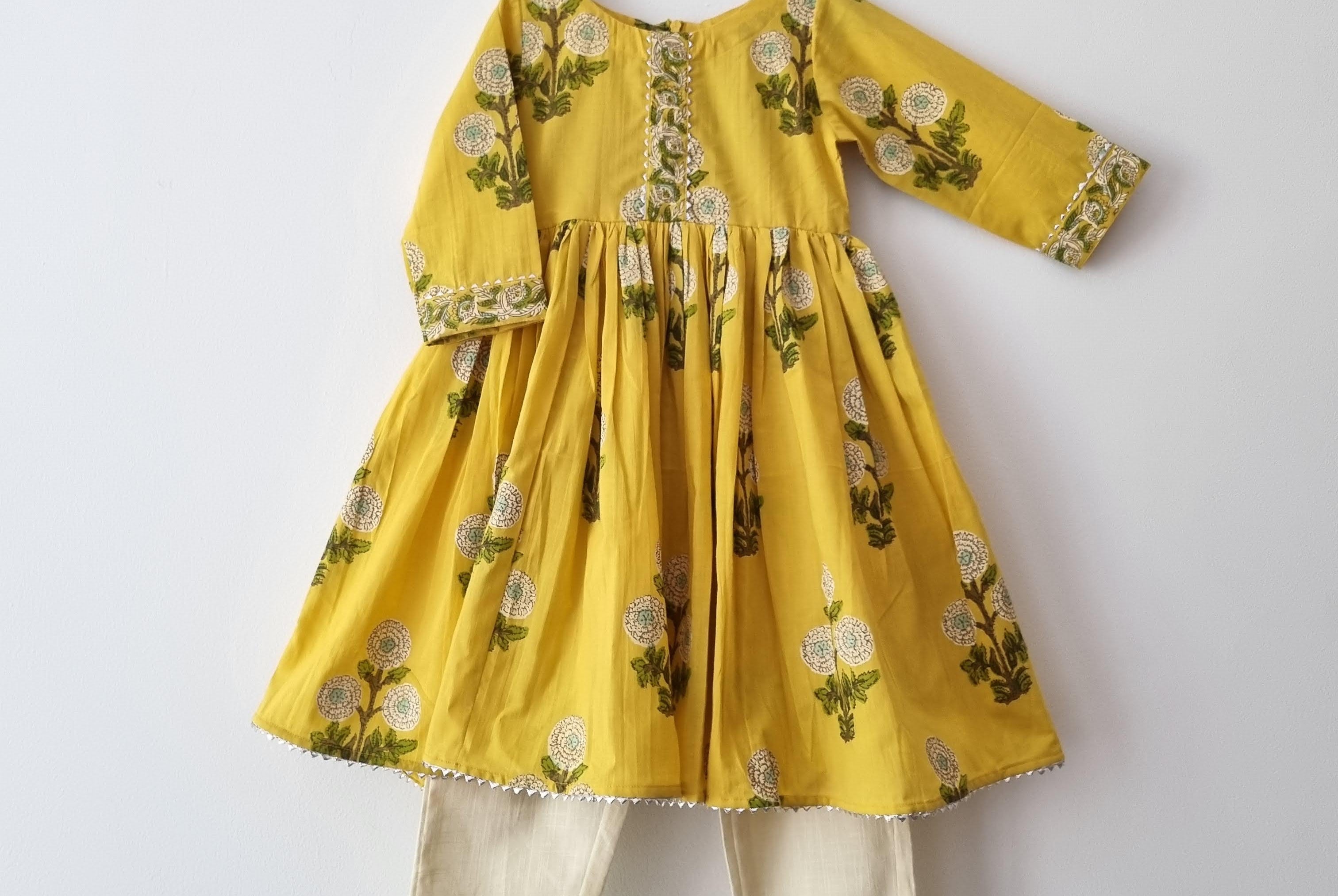 Yellow Floral Anarkali with Matching Salwar - Nimbu Kids