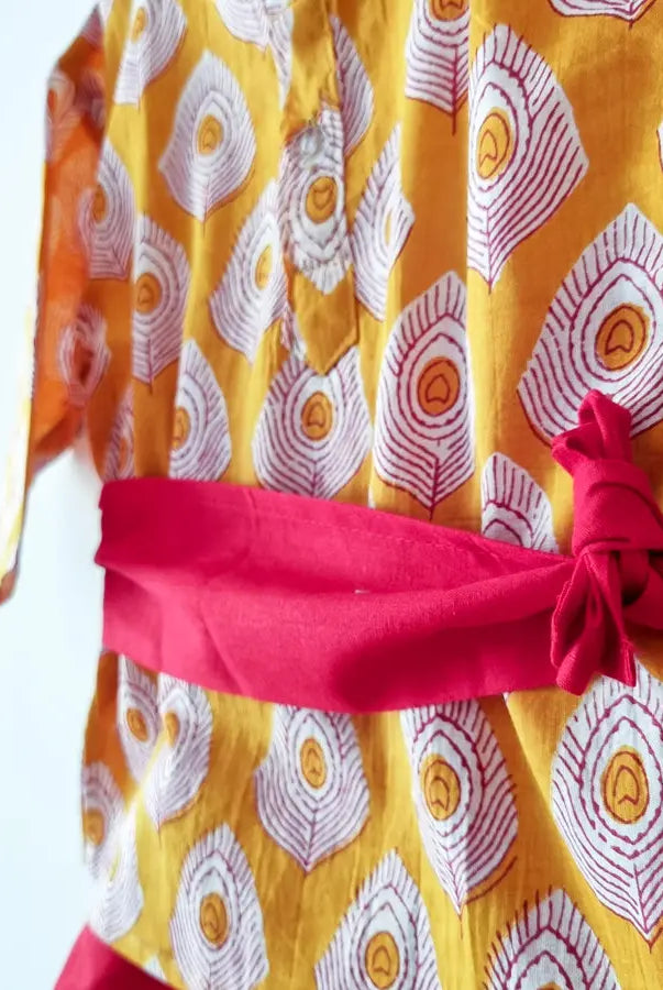 Krishna Style Kurta with Dhoti Pants in Yellow - Nimbu Kids