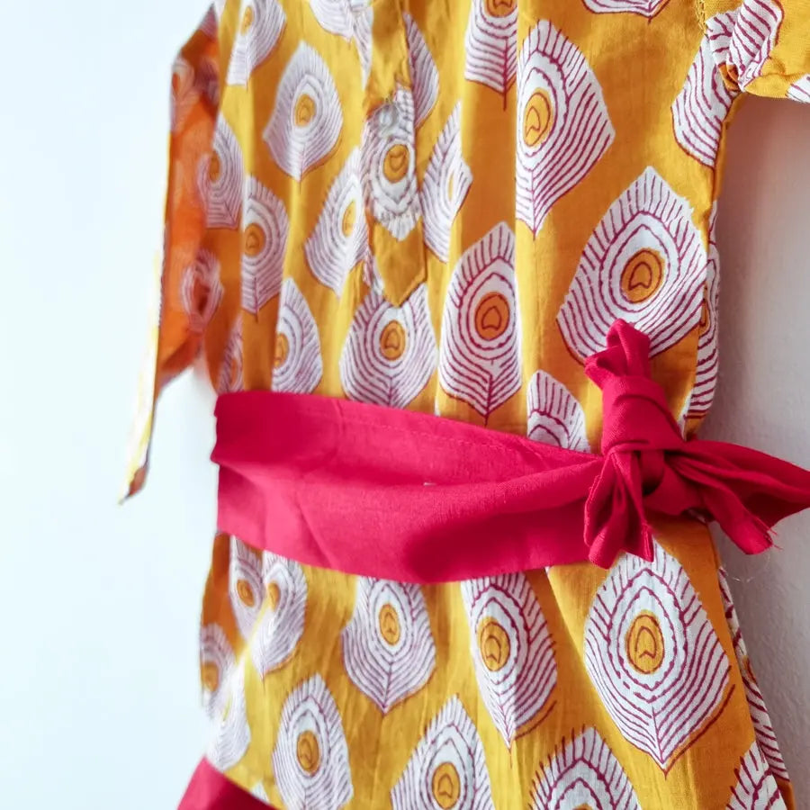 Krishna Style Kurta with Dhoti Pants in Yellow - Nimbu Kids