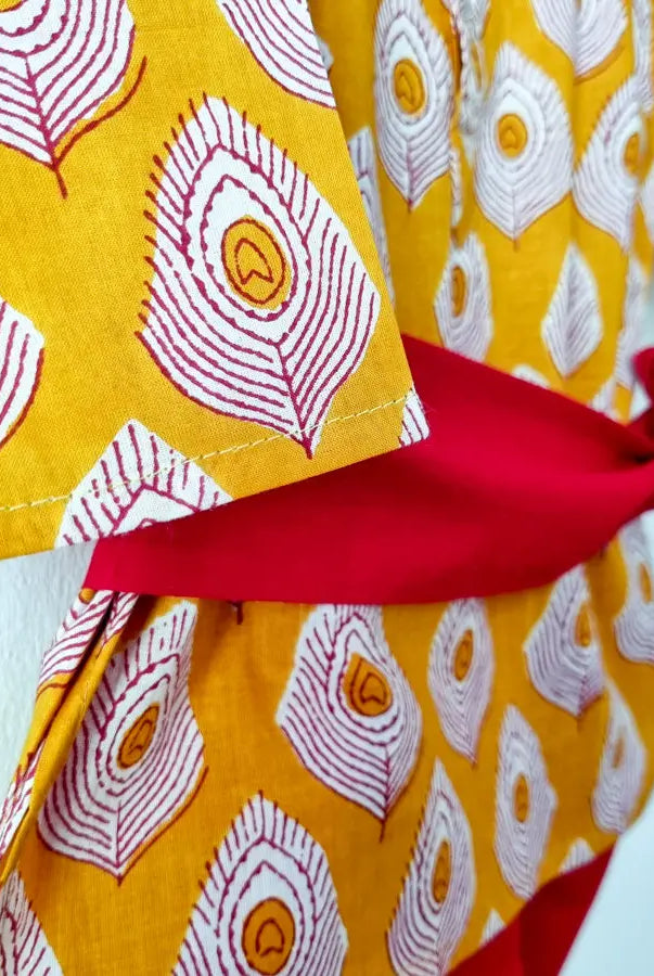 Krishna Style Kurta with Dhoti Pants in Yellow - Nimbu Kids