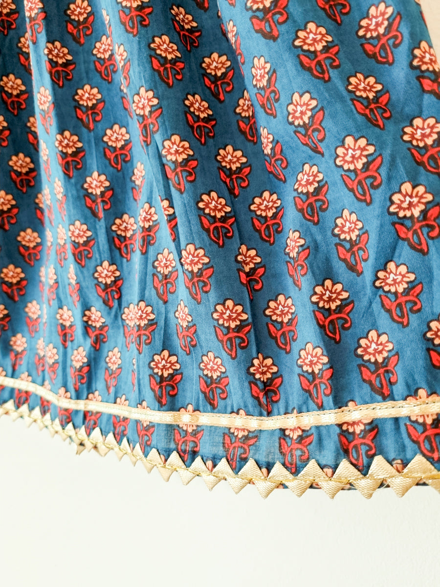 Royal Blue Chaniya Choli Crop Top & Skirt - Nimbu Kids