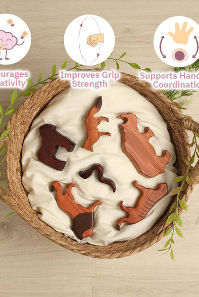 Wooden Wild Animals (Set of 12) - Nimbu Kids