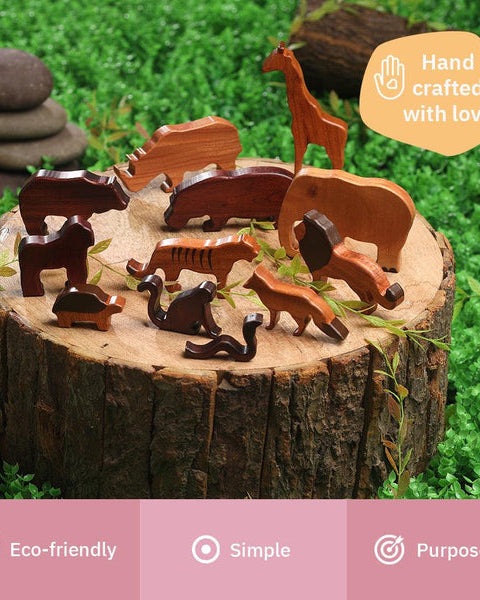 Wooden Wild Animals (Set of 12) - Nimbu Kids