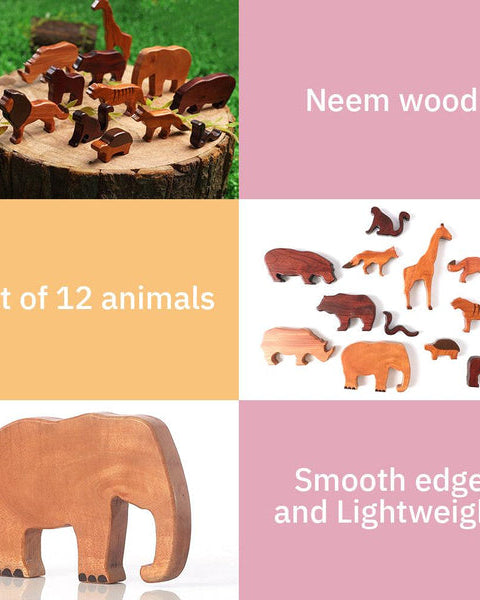 Wooden Wild Animals (Set of 12) - Nimbu Kids