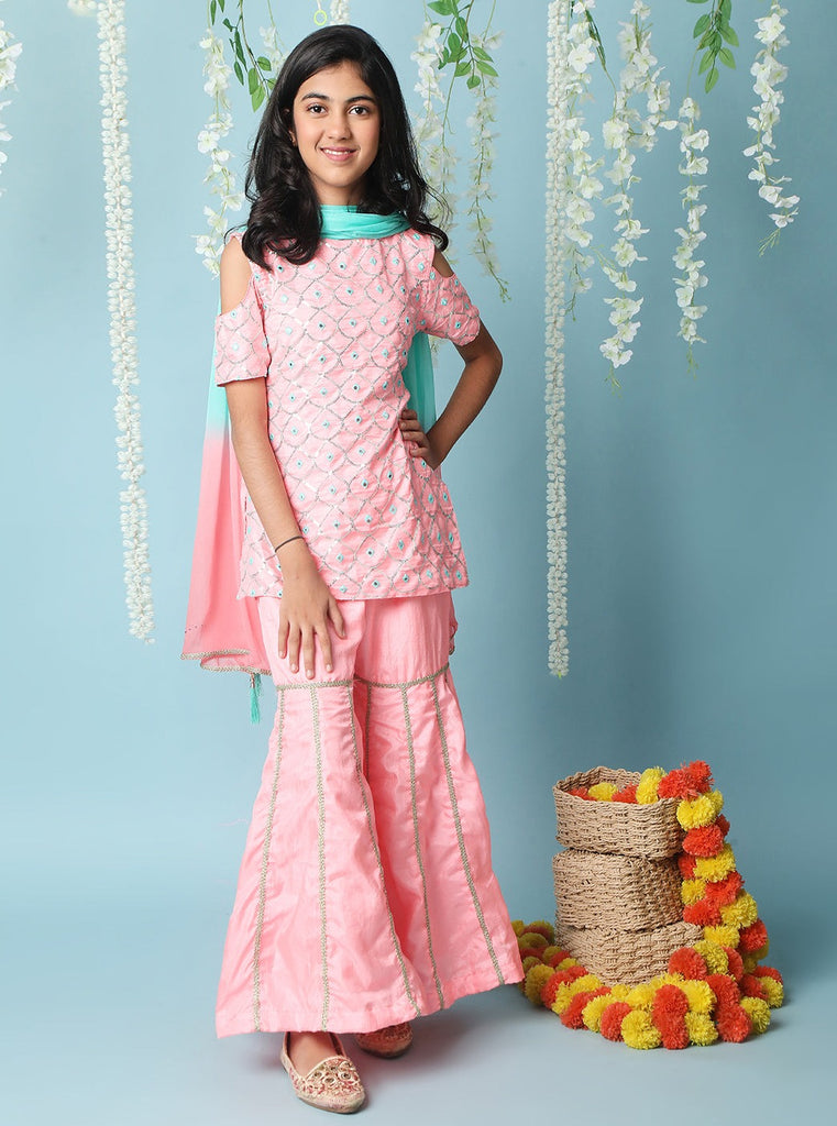 Blush Embroidered Kurta Sharara Set for Girls