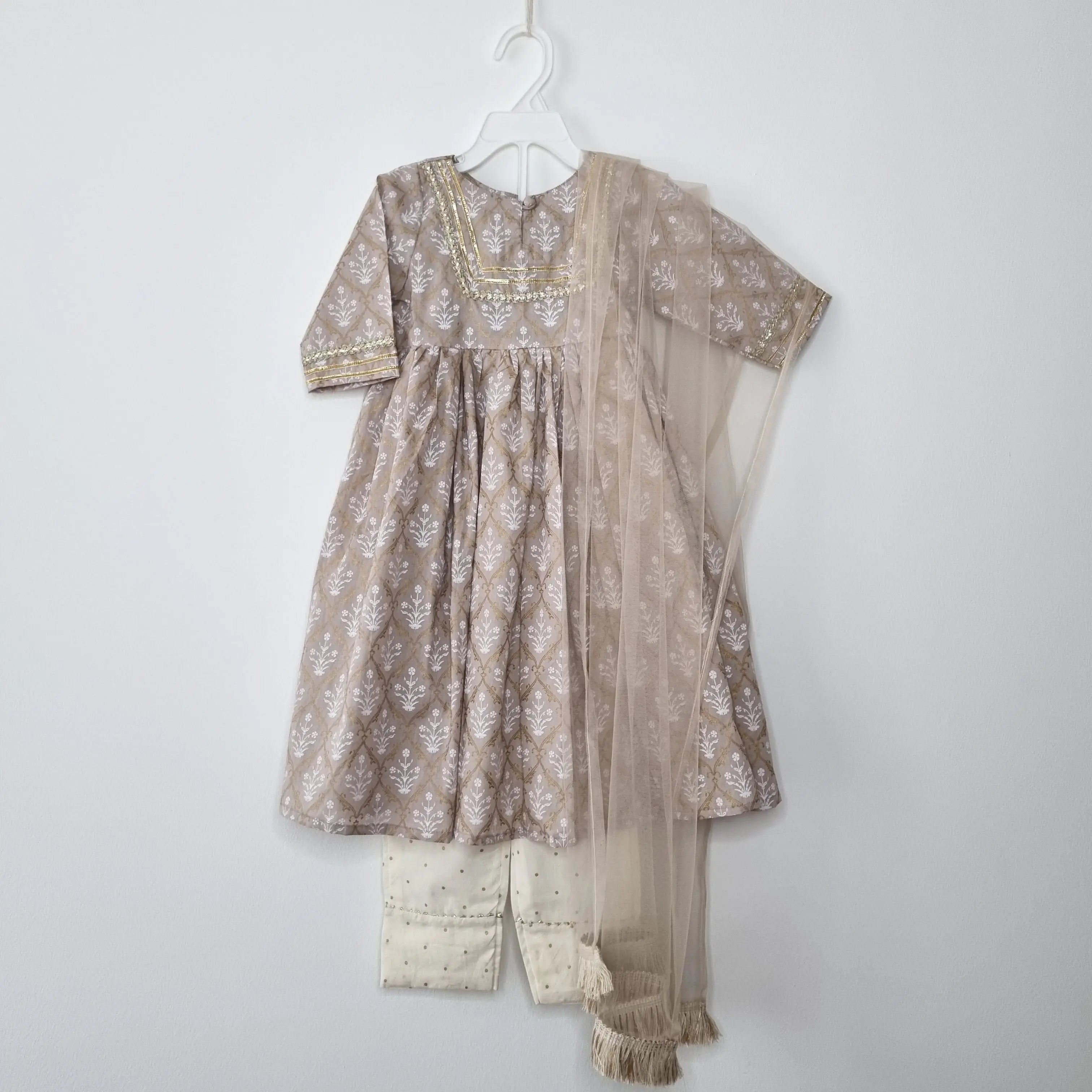 Elegant Gotta Anarkali with Matching Salwar & Net Chunni - Nimbu Kids