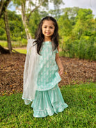 Sea Breeze Paisley Girls Sharara Set in Blue Nimbu Kids Singapore