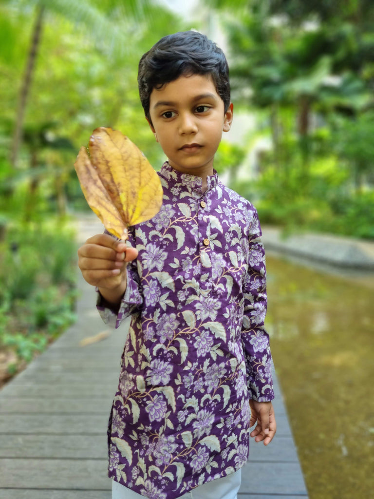 'Naaz' Kurta Pajama Set for boys in Royal Purple Nimbu Kids Singapore