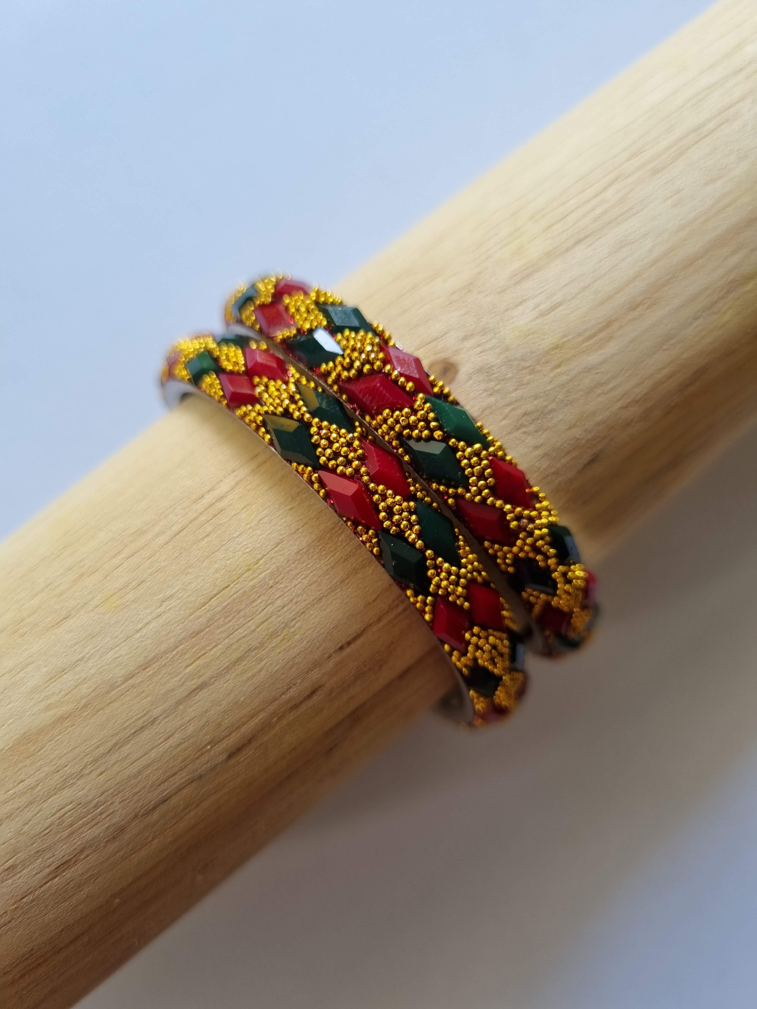 Festive Maroon Green Gold Kada Bangles - Nimbu Kids