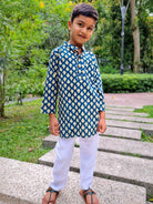 Midnight blue and yellow kurta pajama for noys by Nimbu Singapore