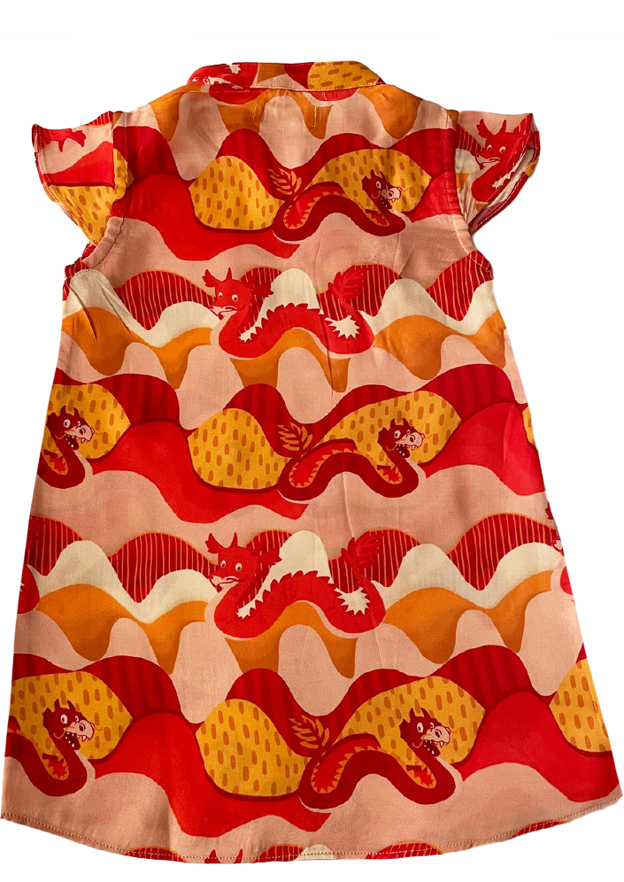 Loopydo Dragon Cheongsam Dress in Organic Cotton