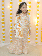 Splash Kurta Sharara set with Shrug in Orange