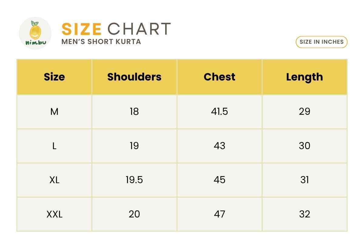 Size guide for Alia Men's Short Kurta in White & Green