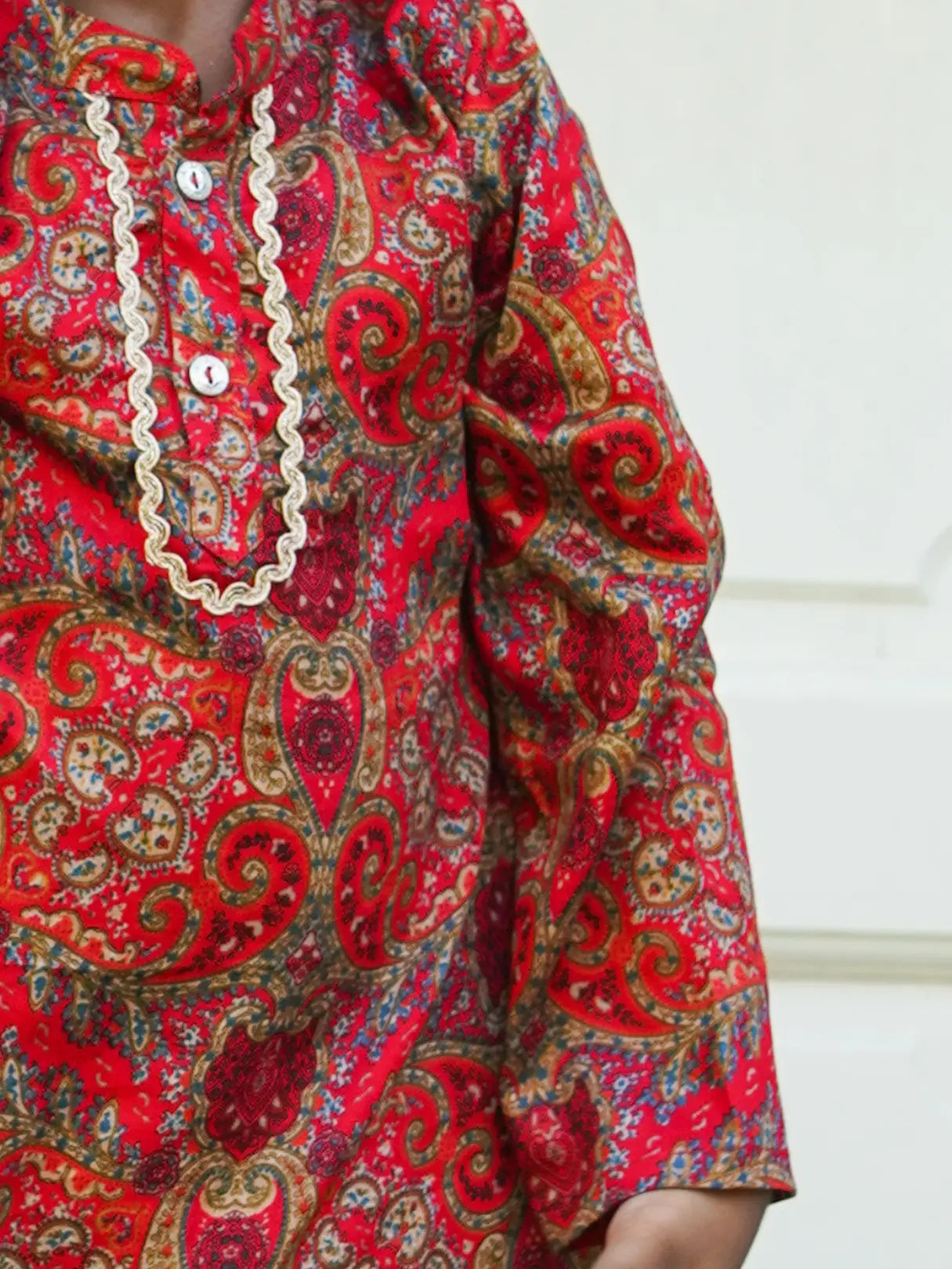 Amara Red Floral Boys Kurta Pajama in Muslin Cotton with Pockets Nimbu