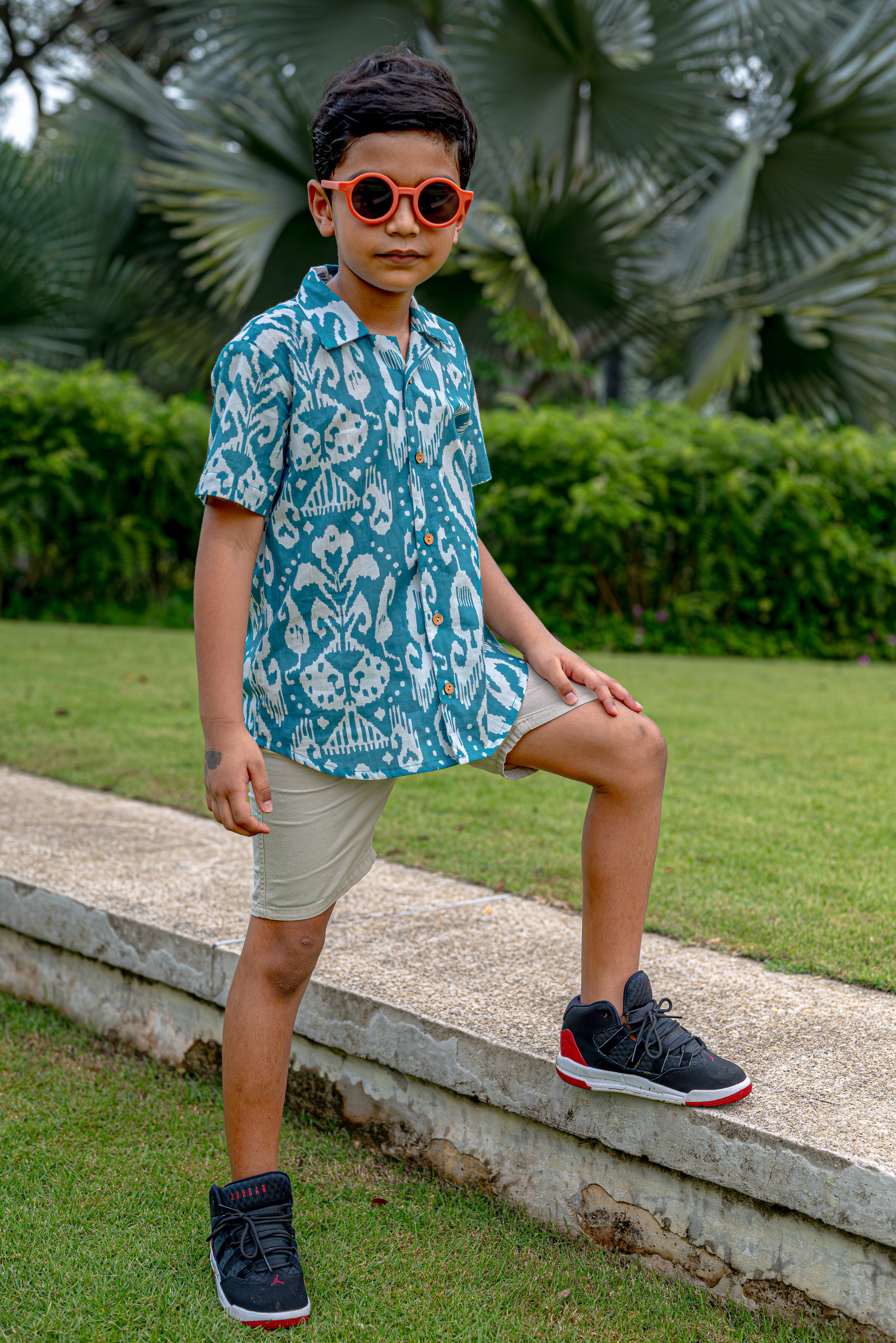 Ankara Blue Unisex Cotton Shirt in Hawaiian Collar 1