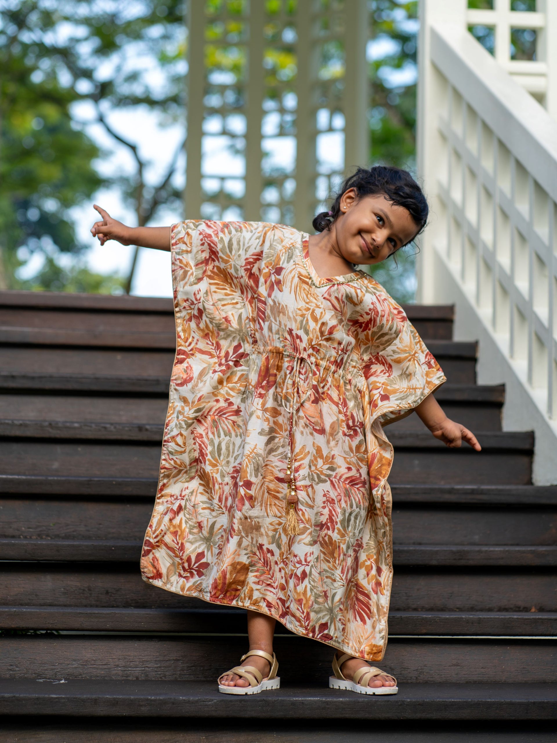 Arya Girls' Long Kaftan Dress in Red with Gold Accents – Nimbu