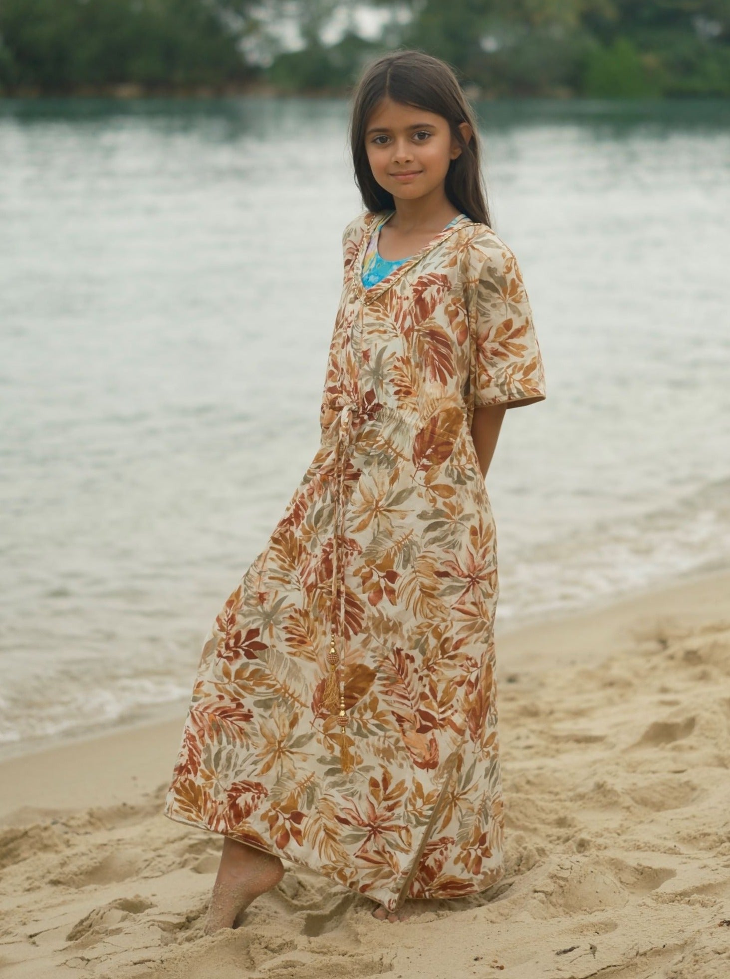 Arya long kaftan dress for Hari Raya, weekend party, festive for girls