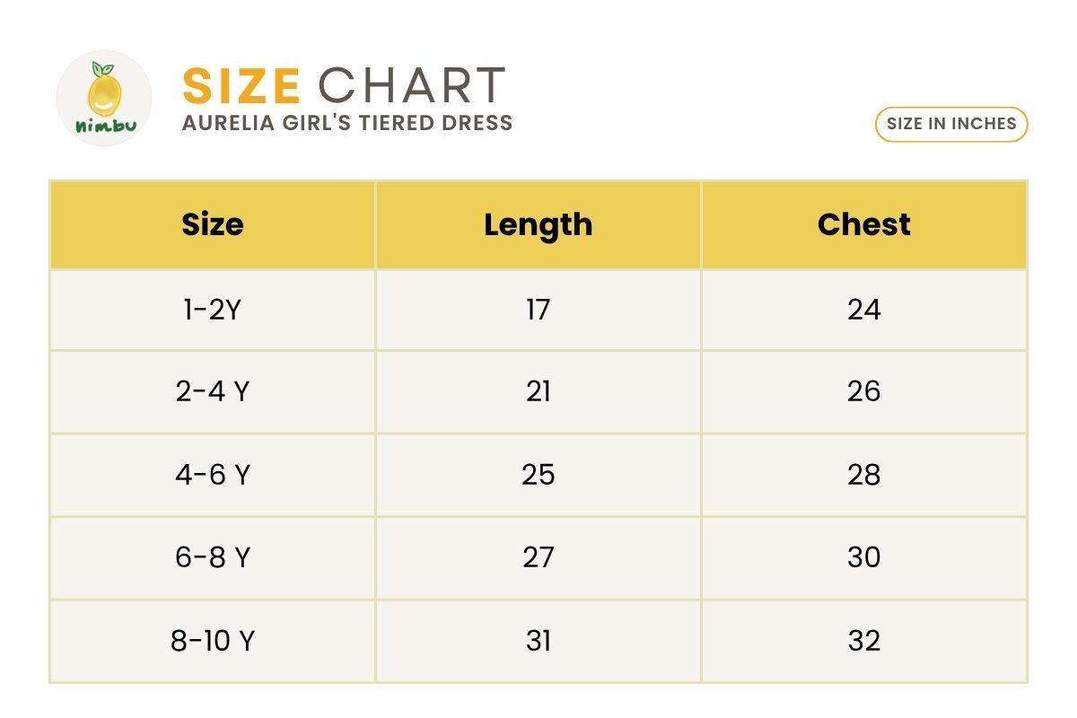 Size guide for Aurelia Girls Tiered Dress in Pastel Bloom