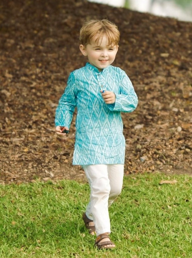 'Meher' Boys Blue Kurta Pajama Set in Soft Cotton