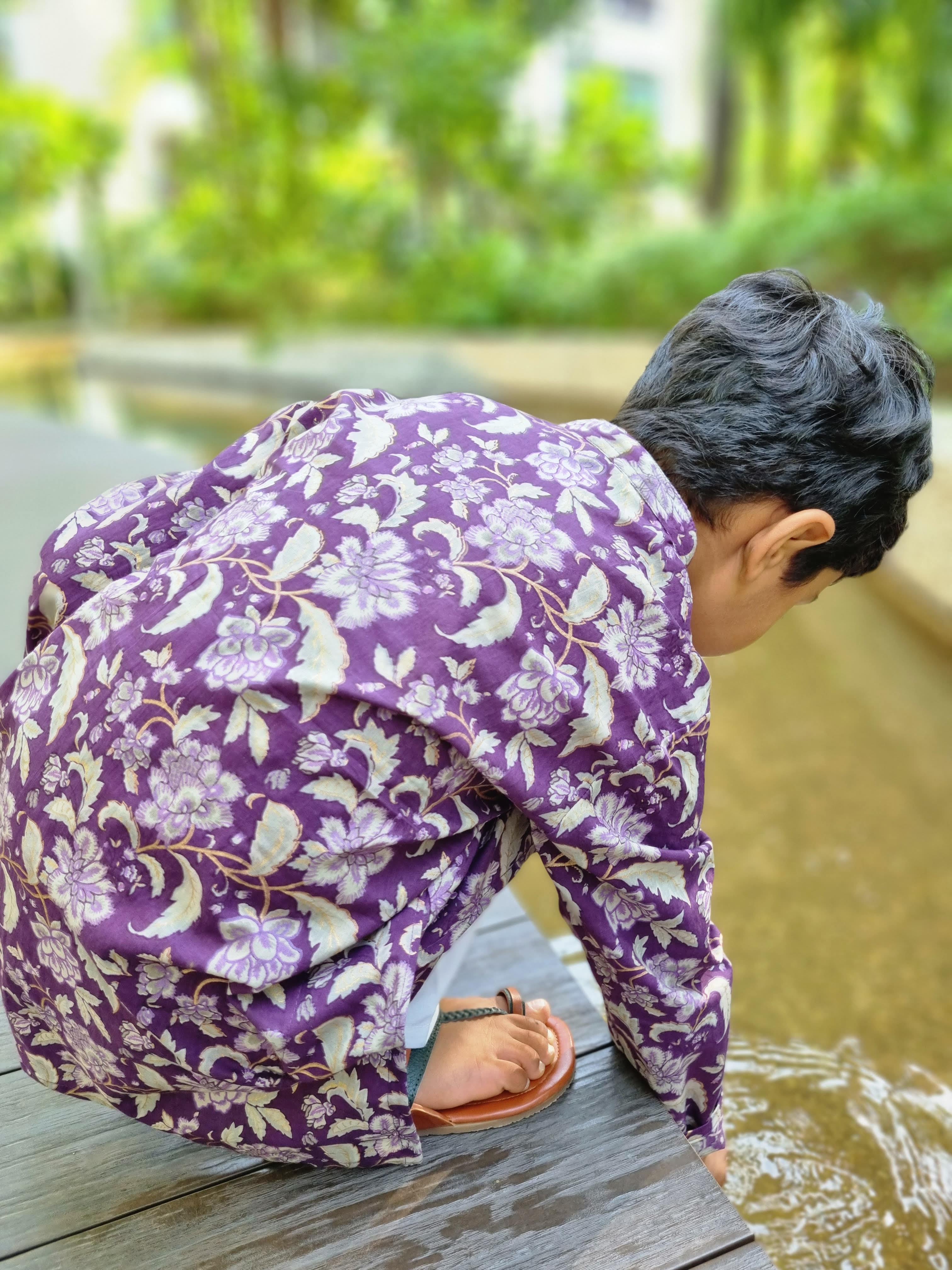 'Naaz' Kurta Pajama Set for boys in Royal Purple Nimbu Kids Singapore