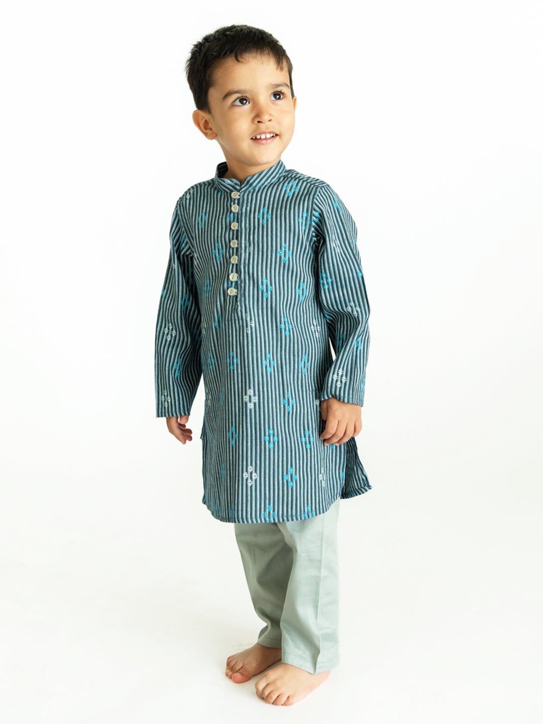 Arth Indigo Stripes Cotton Kurta Pajama Set in Blue & Silver