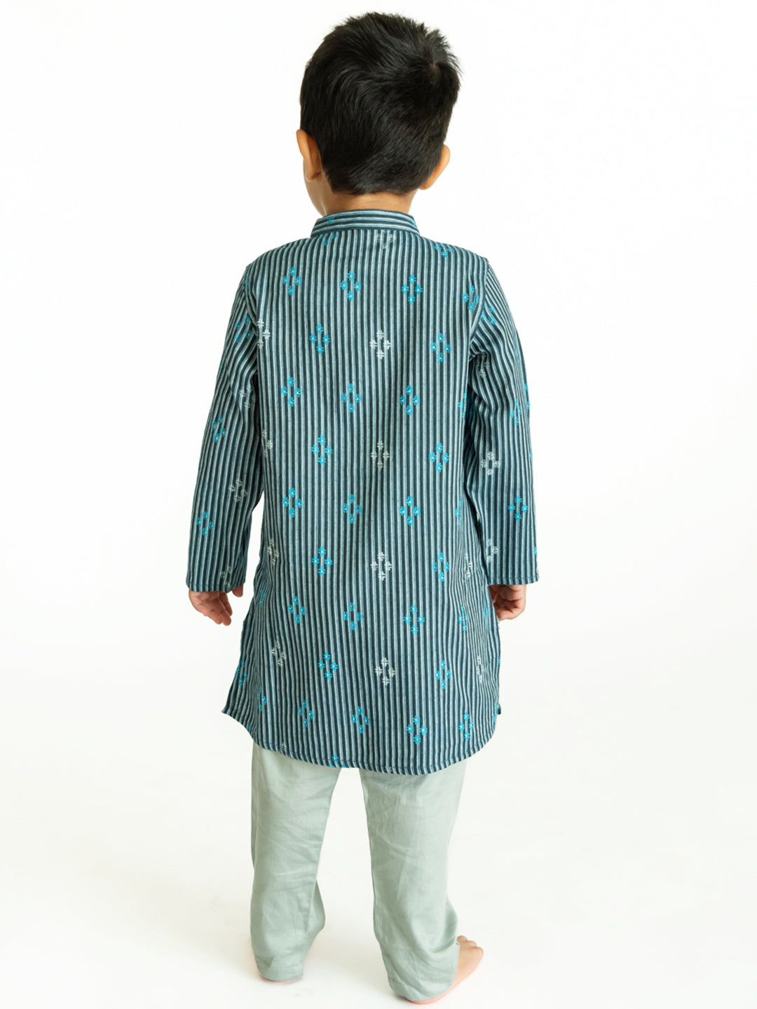 Arth Indigo Stripes Cotton Kurta Pajama Set in Blue & Silver