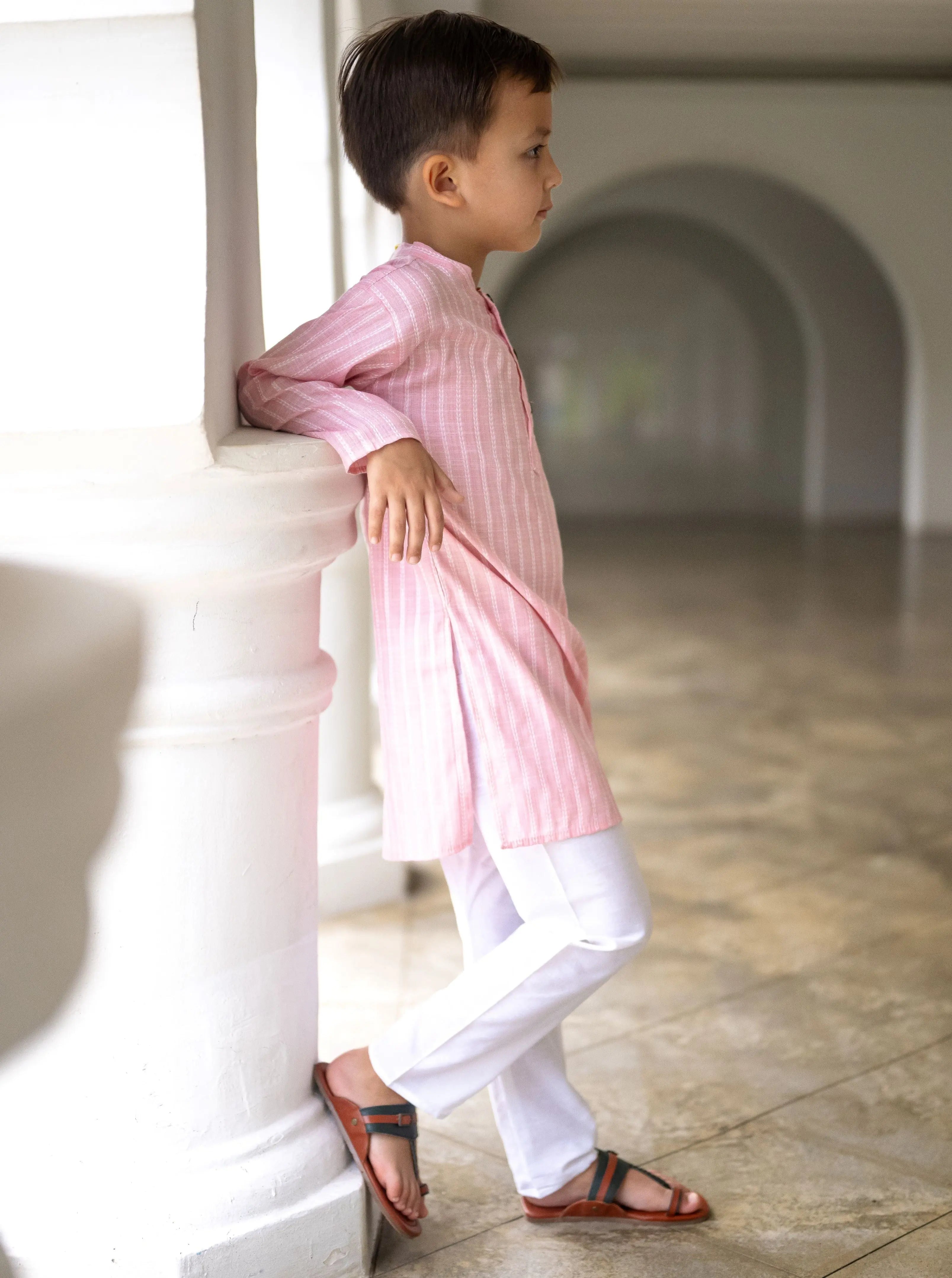 Blush Pink Kurta Pajama Set in Soft Yarn Cotton Nimbu