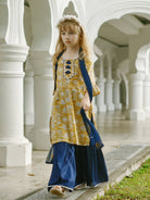 Mustard Floral Girls Kurti Sharara Set in Yellow & Blue Nimbu Singapore