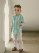 Nimbu Kids Sea Breeze Paisley Boys Kurta Jacket Set in Blue