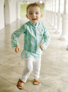 Nimbu Kids Sea Breeze Paisley Boys Kurta Jacket Set in Blue