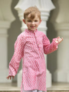Devi Pink Handblock Zigzag Print Kurta Pajama Nimbu