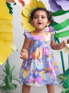 Daffy Tiered Frock in Organic Cotton in purple nimbu kids singapore 