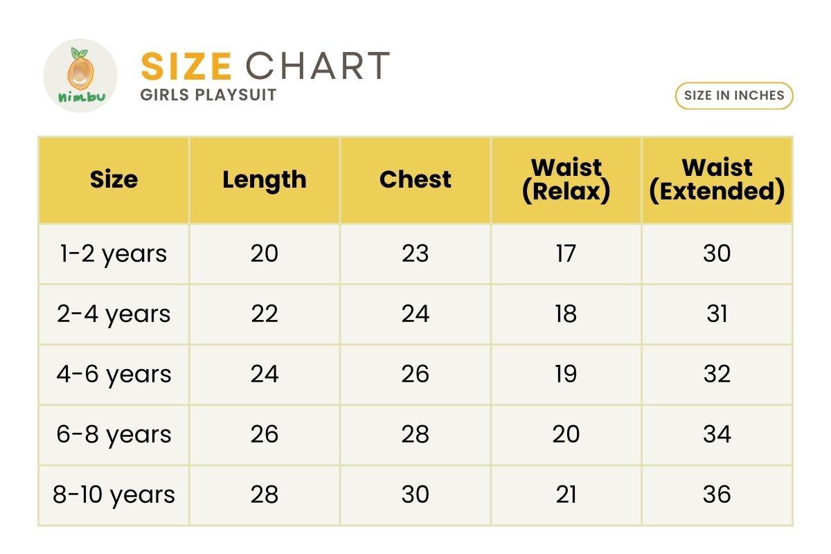 Size guide for Starry Night Girls Playsuit in Cotton in Black