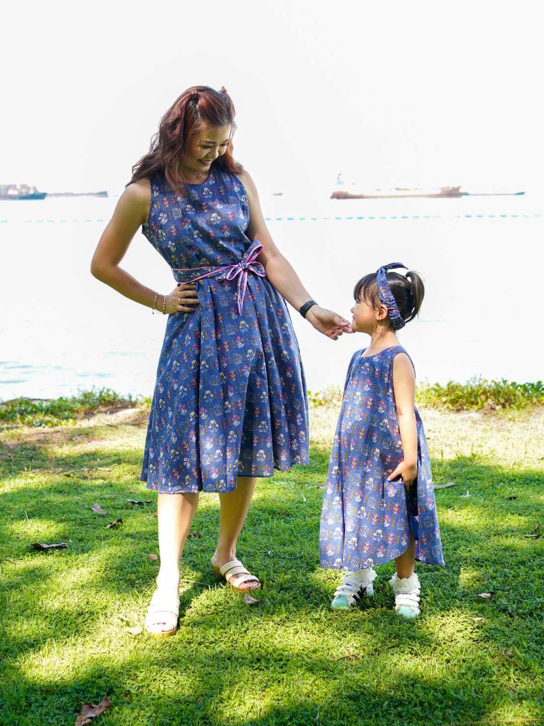 Elena Women's Flowy Dress in Indigo Garden  Nimbu