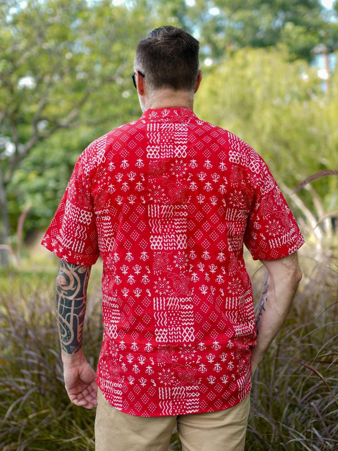 Ember Red Men Mandarin Shirt in Cotton