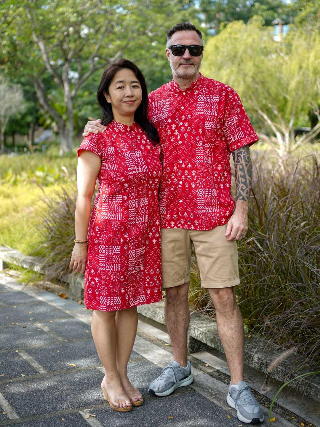 Ember Red Men Mandarin Shirt in Cotton