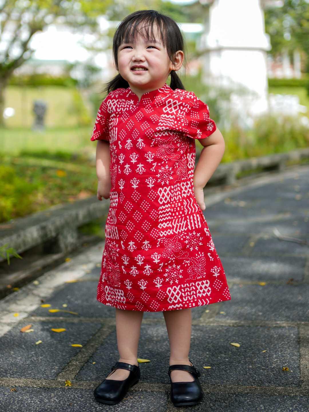 Ember Red Girls Cheongsam Dress in Cotton