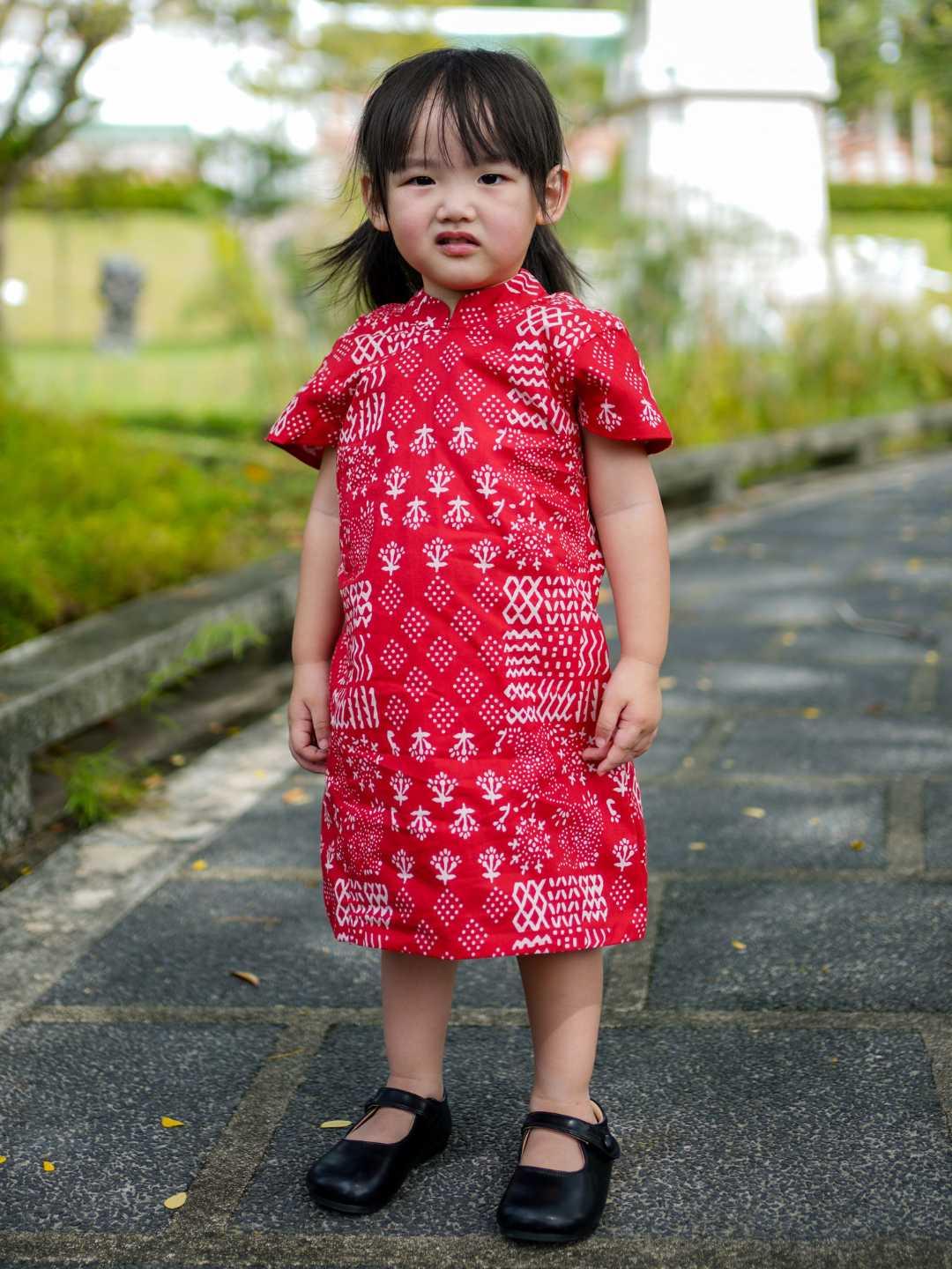 Ember Red Girls Cheongsam Dress in Cotton