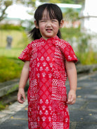 Ember Red Girls Cheongsam Dress in Cotton
