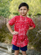 Ember Red Boys Mandarin Shirt in Cotton