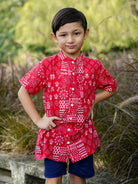 Ember Red Boys Mandarin Shirt in Cotton