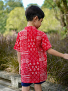 Ember Red Boys Mandarin Shirt in Cotton
