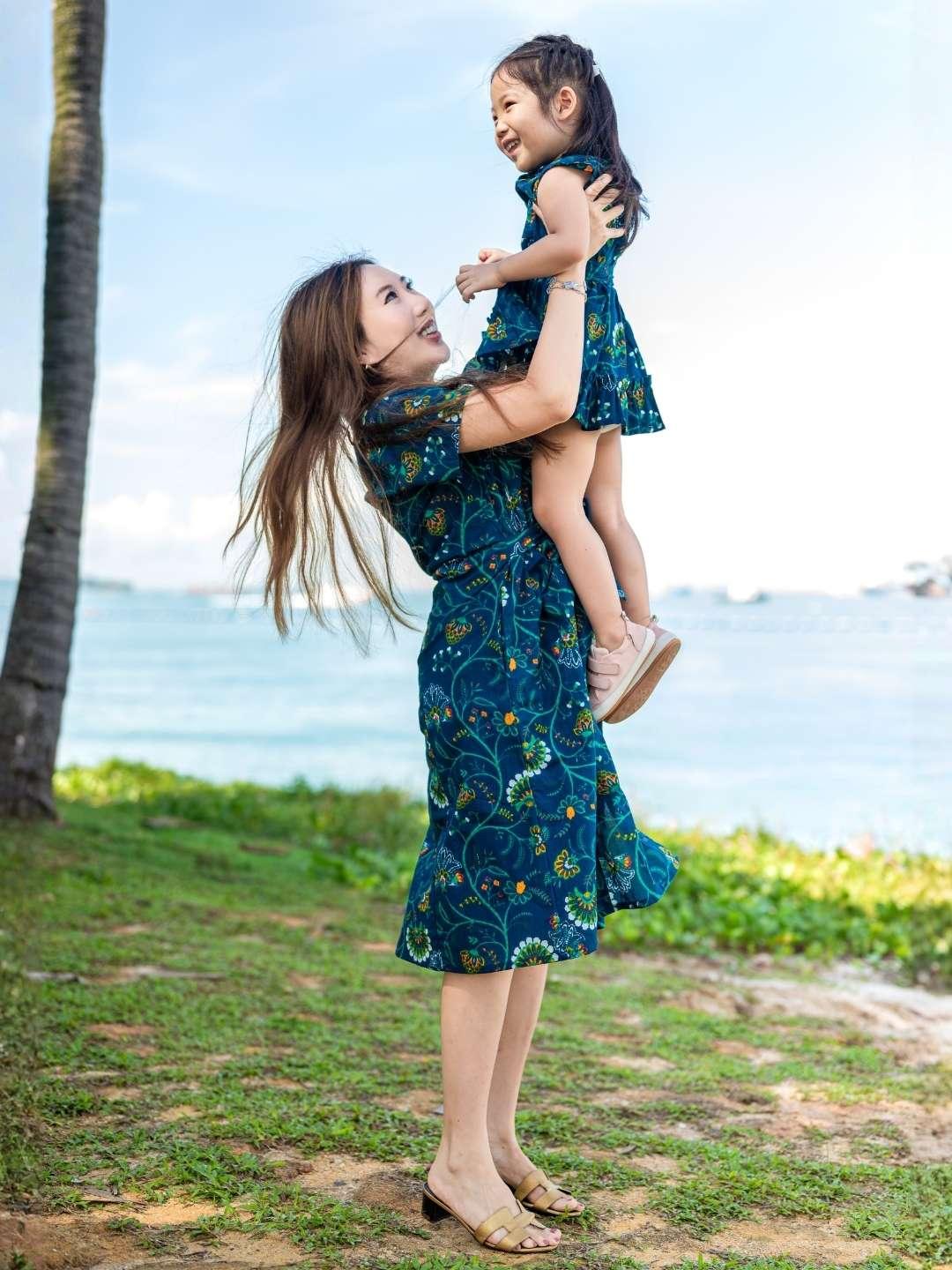 Forest Blue Girls and Women Matching Dress