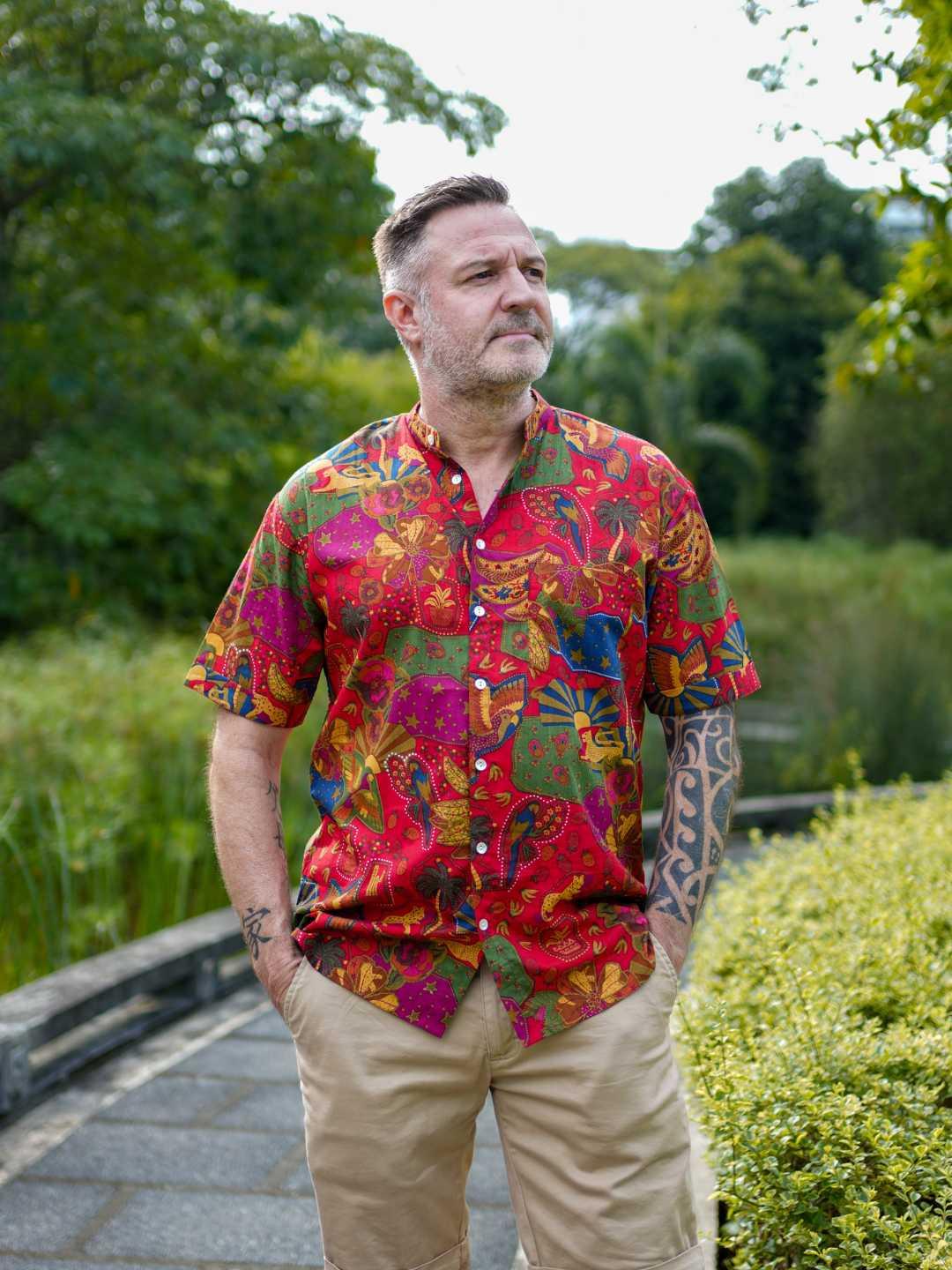 Red Adult Men Mandarin Shirt