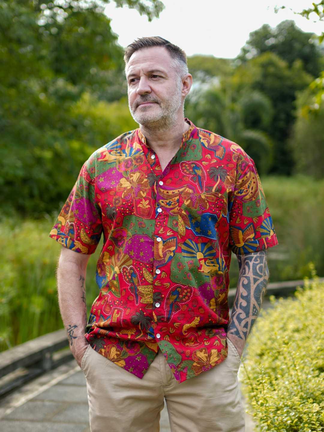 Red Adult Men Mandarin Shirt